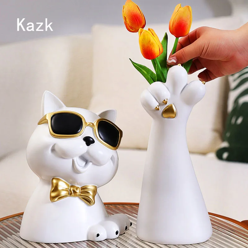 

Creativity Cat Scratching Vase Personality Modern Resin Embellishments Insert Dry Flower Vases Home Living Room Decoration