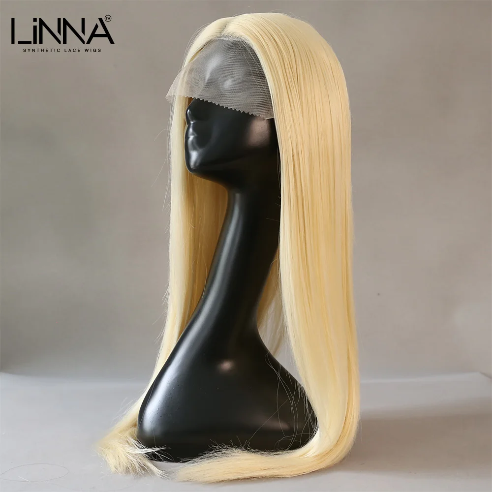 

LINNA Synthetic Long Straight/Wavy Lace Ombre Purple / Blonde 613 Middle Part Lace Wigs For Women High Temperature Fiber Cosplay