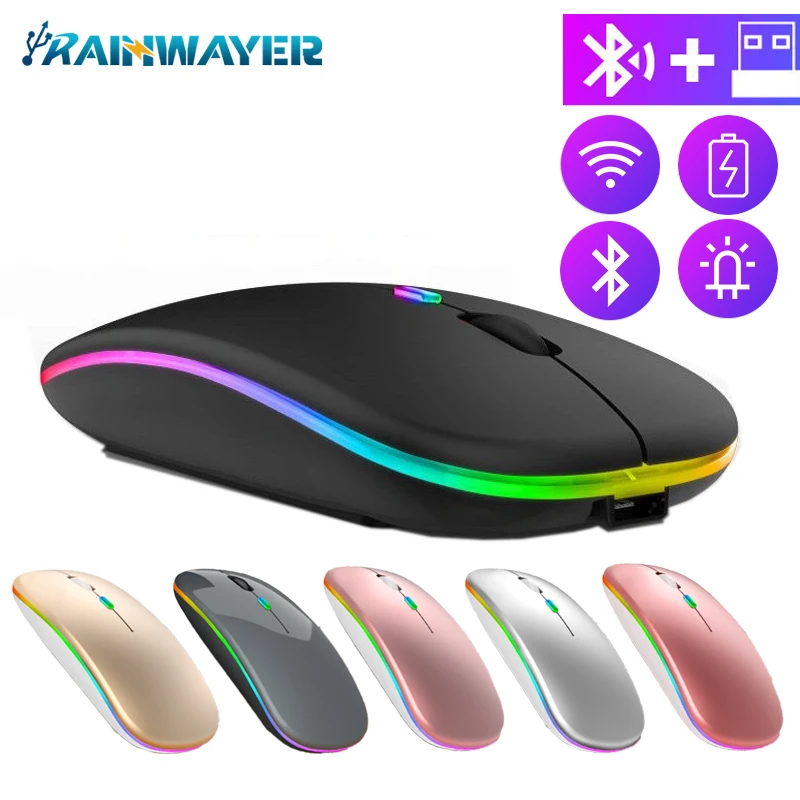 

Wireless Mouse Rechargeable Bluetooth Mouse Wireless Computer Silent Mause LED Backlit RGB Gaming Mouse For PC ipad