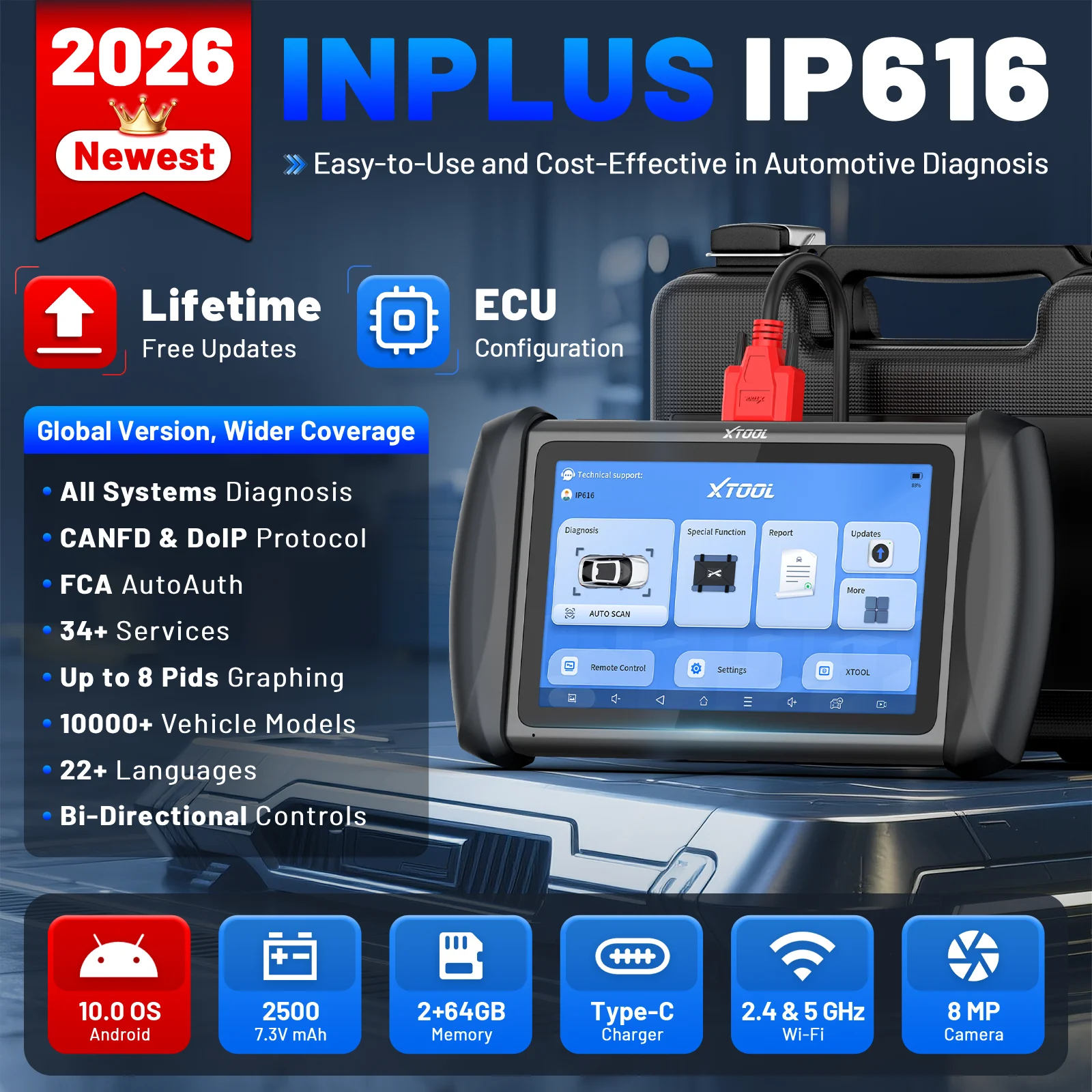 Фото Диагностический инструмент XTOOL InPlus IP616 OBD2. Бесплатные обновления в течение всего срока службы. Автоматическая авторизация FCA. 34 сброса. Автомобильный сканер. Двунаправленный сканер. Встроенный CAN FD/DoIP. №2