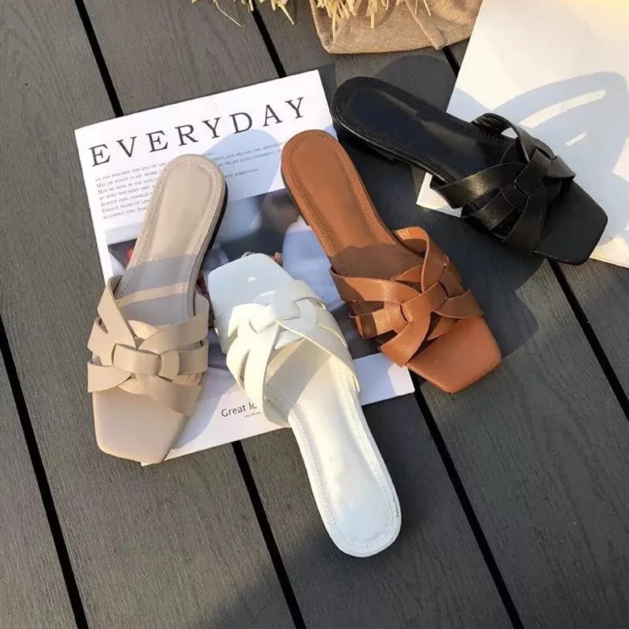 

Women Brand Slippers Summer Slides Open Toe Flat Casual Shoes Leisure Sandal Female Beach Flip Flops Big Size 41