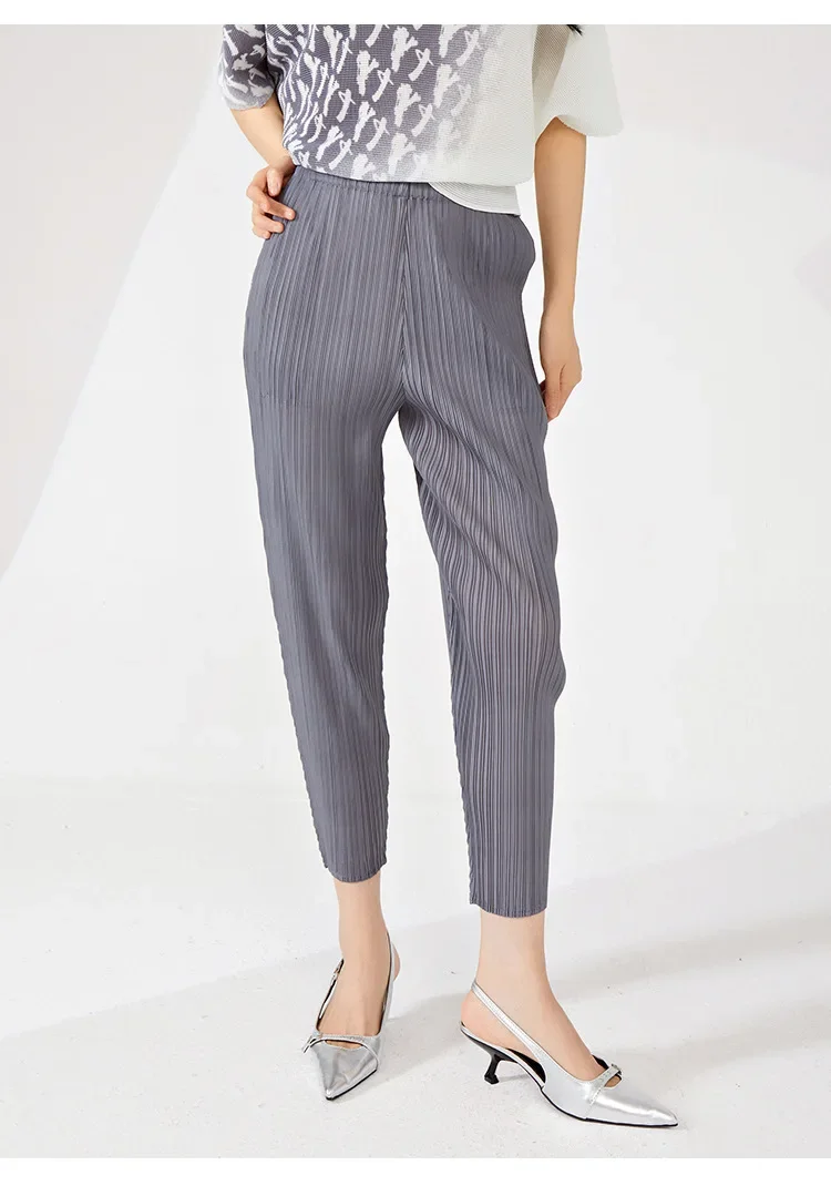 Повседневные женские брюки Miyake плиссированные шаровары эластичная талия