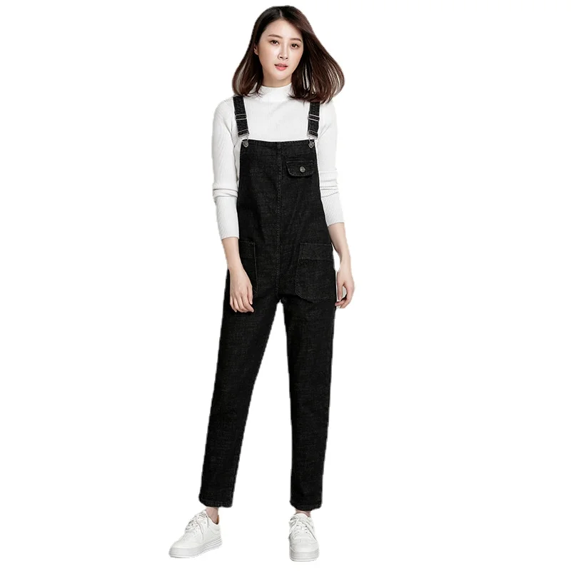 

Комбинезон женский джинсовый с карманами, повседневный Ромпер из денима, регулируемые бретельки, размера плюс, черный, весна-лето, 5XL 6XL