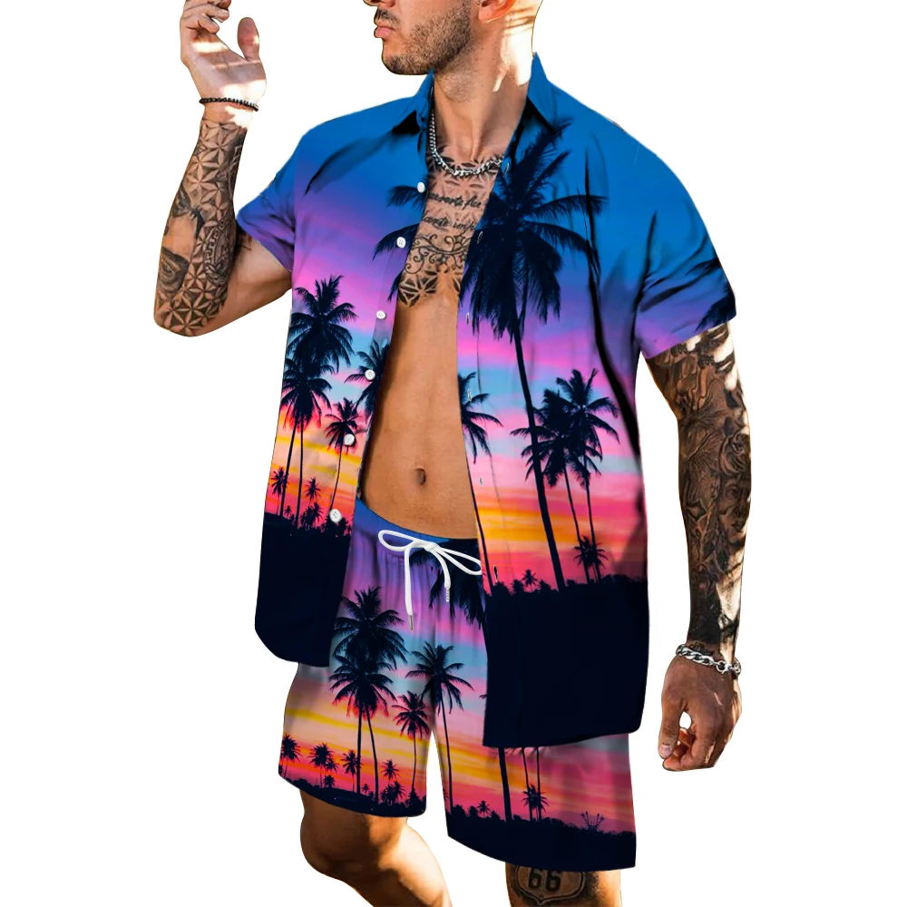 2022 Summer Men's Sets Casual Camisetas 2 Piece Set Camisa Masculina Digital Printing Shirts Shorts Ropa Hombre Streetwear