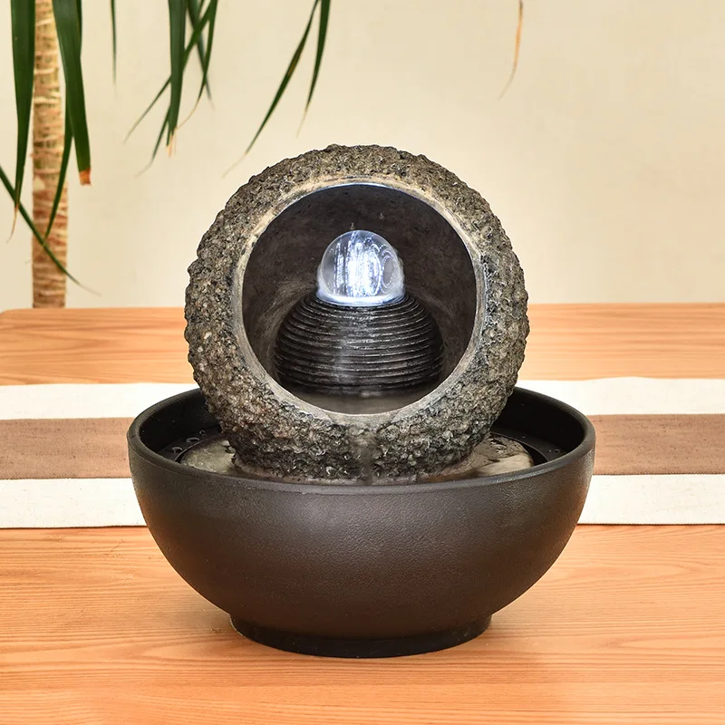 

Indoor Water Fountain With LED Lights Lighted Waterfall Tabletop Fountain With Feng Shui Ball and Soothing Sound for Home Decor