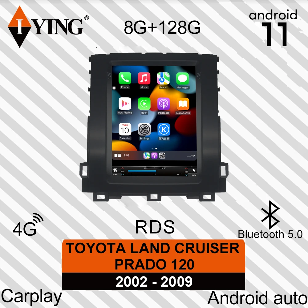 

Автомагнитола IYING с экраном для Toyota Land Cruiser Prado 120 2002-2009, автомобильные видеоплееры, Беспроводная Автомобильная Мультимедийная система Carplay