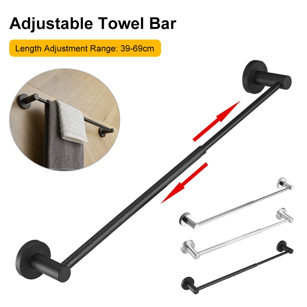 

1Pc New Bathroom Adjustable Bath Towel Bar Telescopic Toilet Paper Holder Towel Bar Stainless Steel Wall Mount Towel Hanger Rack