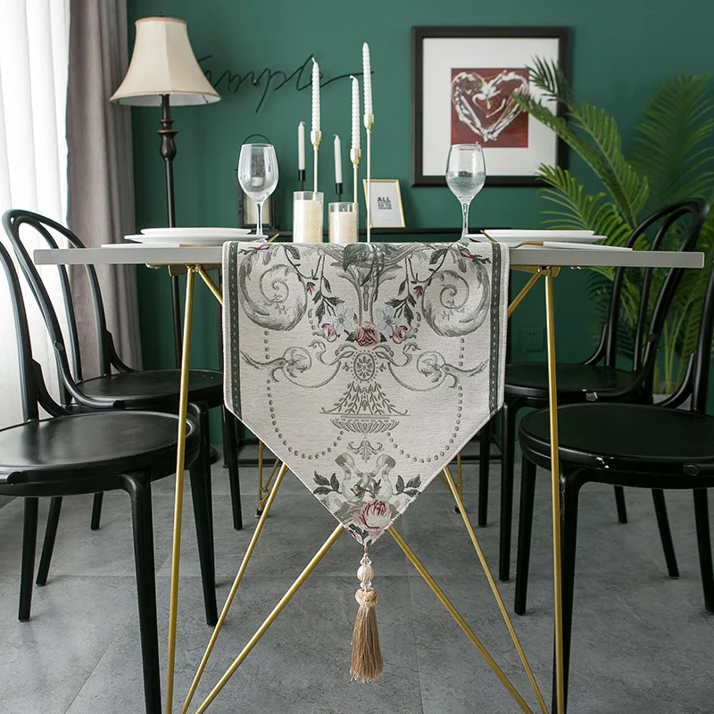 

European Jacquard Chenille Tassel Household Table Flag Bed Tail Towel Living Room Tea Table Tv Cabinet Tablecloth Tablerunner