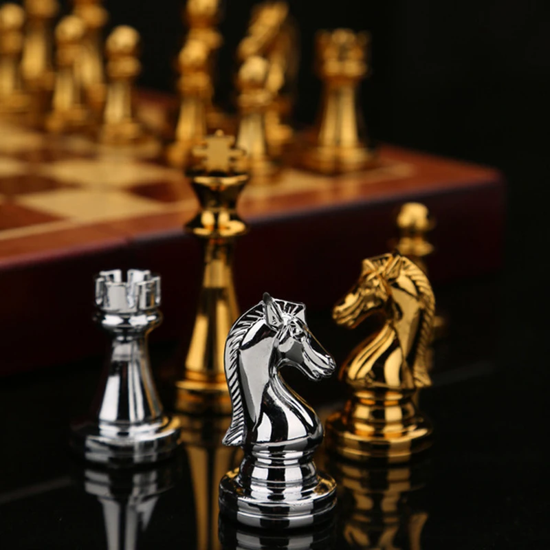 Professional Chess Pieces International Metal 30*30cm Folding Table Games with Wooden Box Children and Aldult Gift Ornaments New