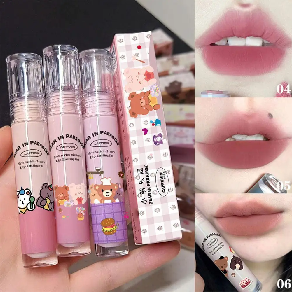 

Lovely Bear Print Matte Liquid Lipstick Velvet Lip Waterproof Cosmetics Lip Long Makeup Cup Mud Lipgloss Glaze Lasting Non- D5O3