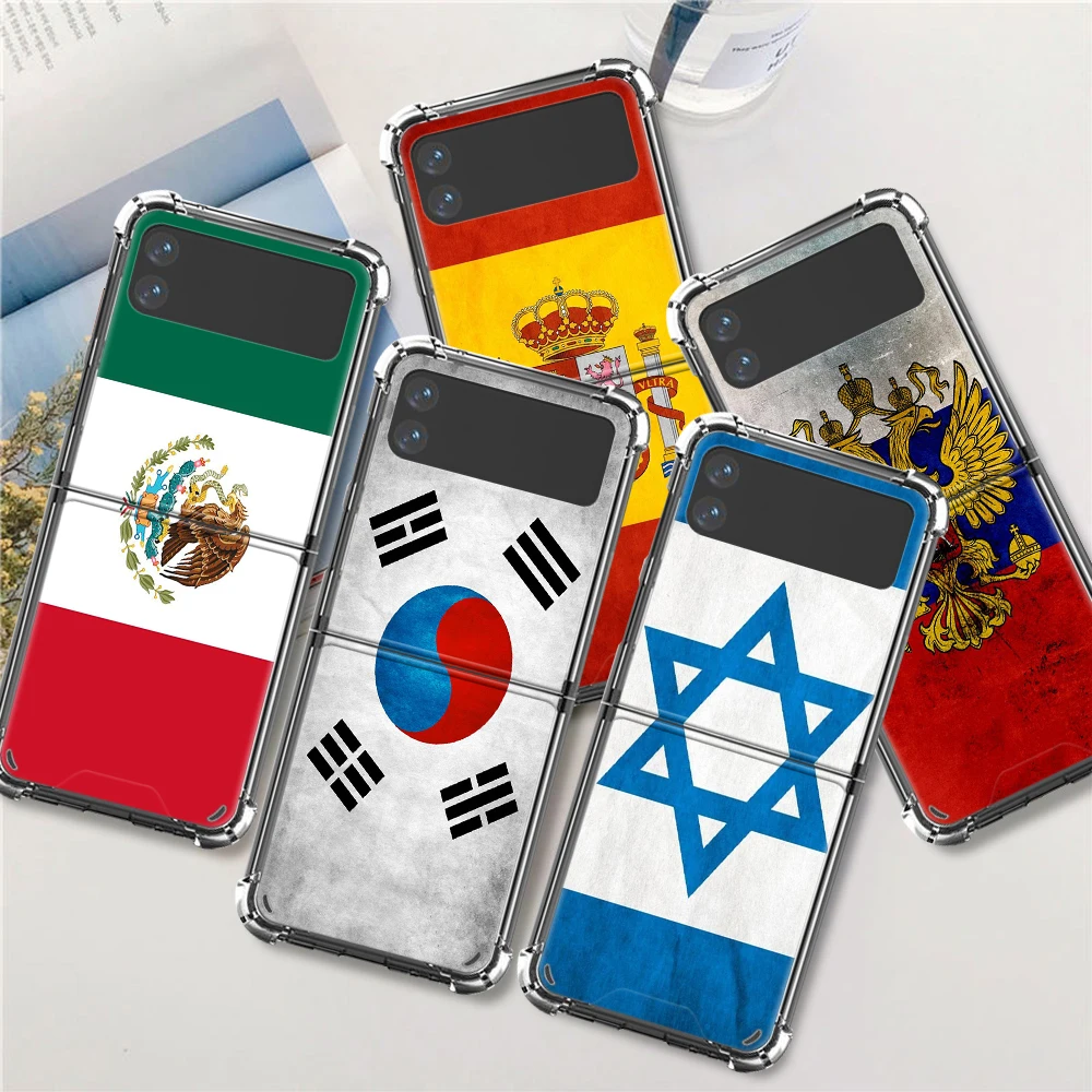 

National Flag RU FR UK Luxury Case For Samsung Galaxy Z Flip 3 5G Funda Z Flip3 Clear PC Hard Shockproof Back Phone Coque Shell