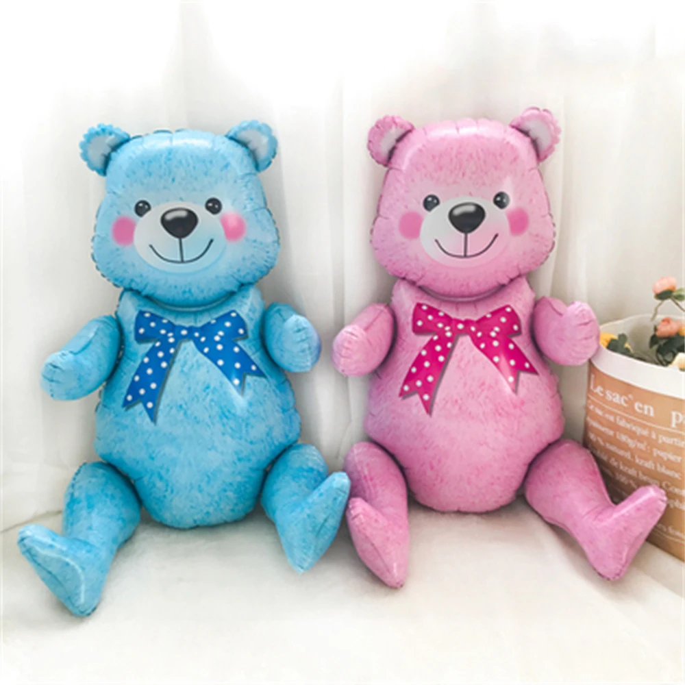 

4D Standing Bear Foil Balloons Assembling Boy Girl Pink Blue Baby Bear Ball Birthday Party Decoration Baby Shower Gifts Supplies