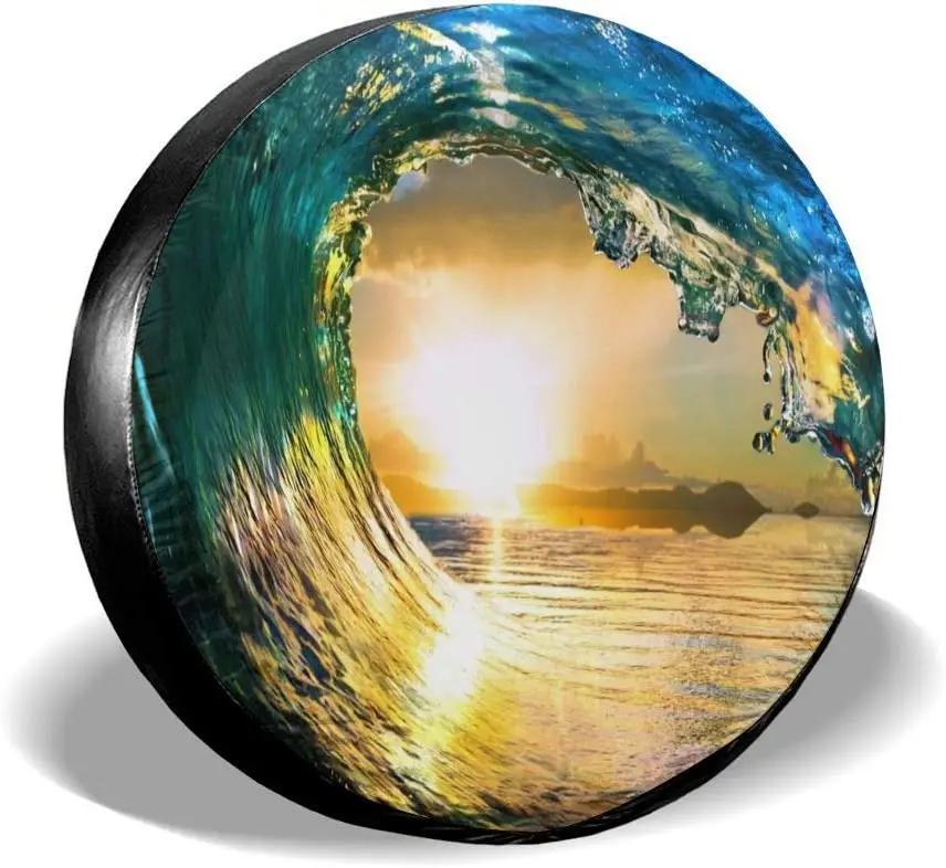 

Foruidea Surfing Colored Ocean Wave at Sunset Time Spare Tire Cover Waterproof Dust-Proof UV Sun Wheel Tire Cover Fit