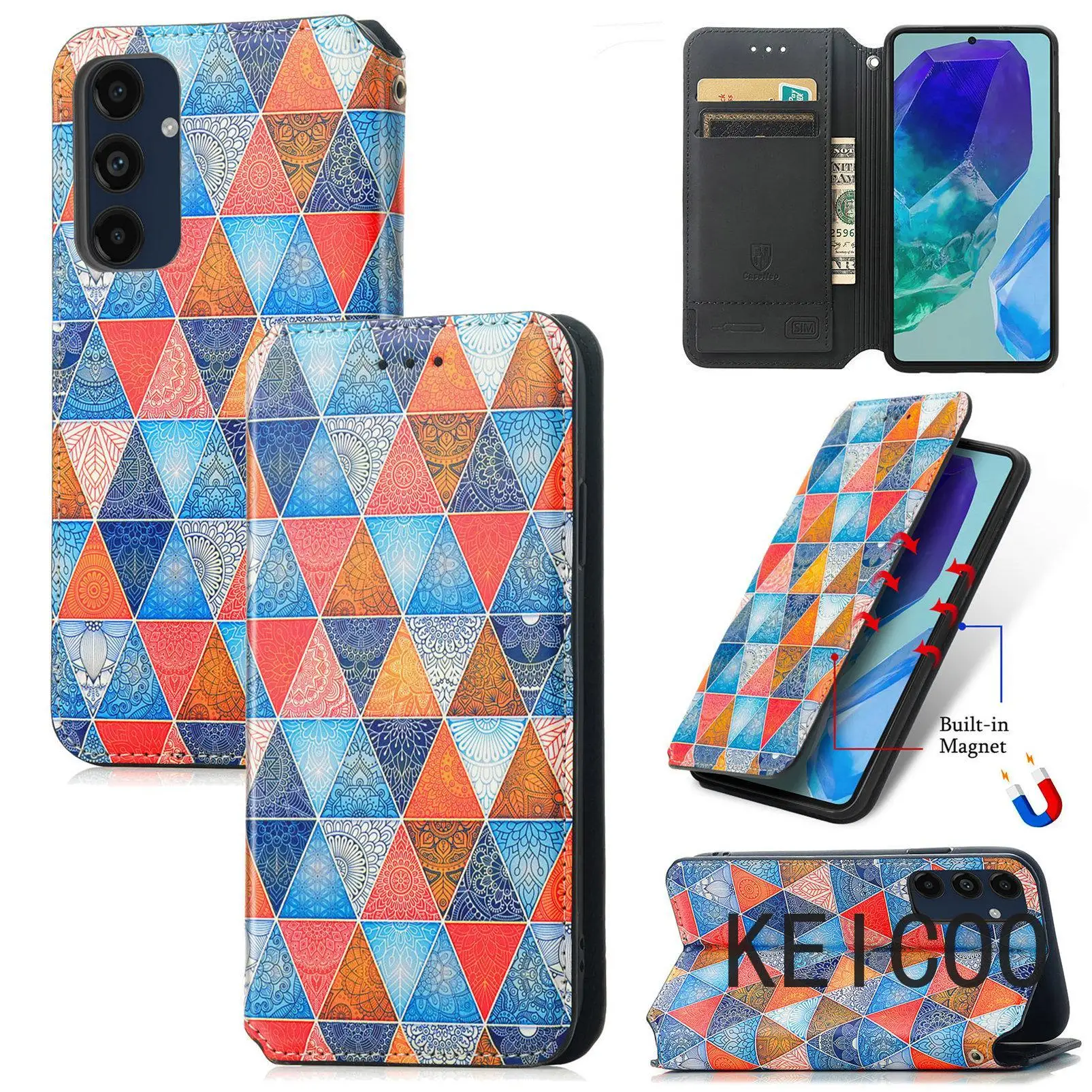 Откидной Чехол для Samsung Galaxy A06 S24 C55 M55 Plus ультра-FE окрашенный Квадратный бриллиант