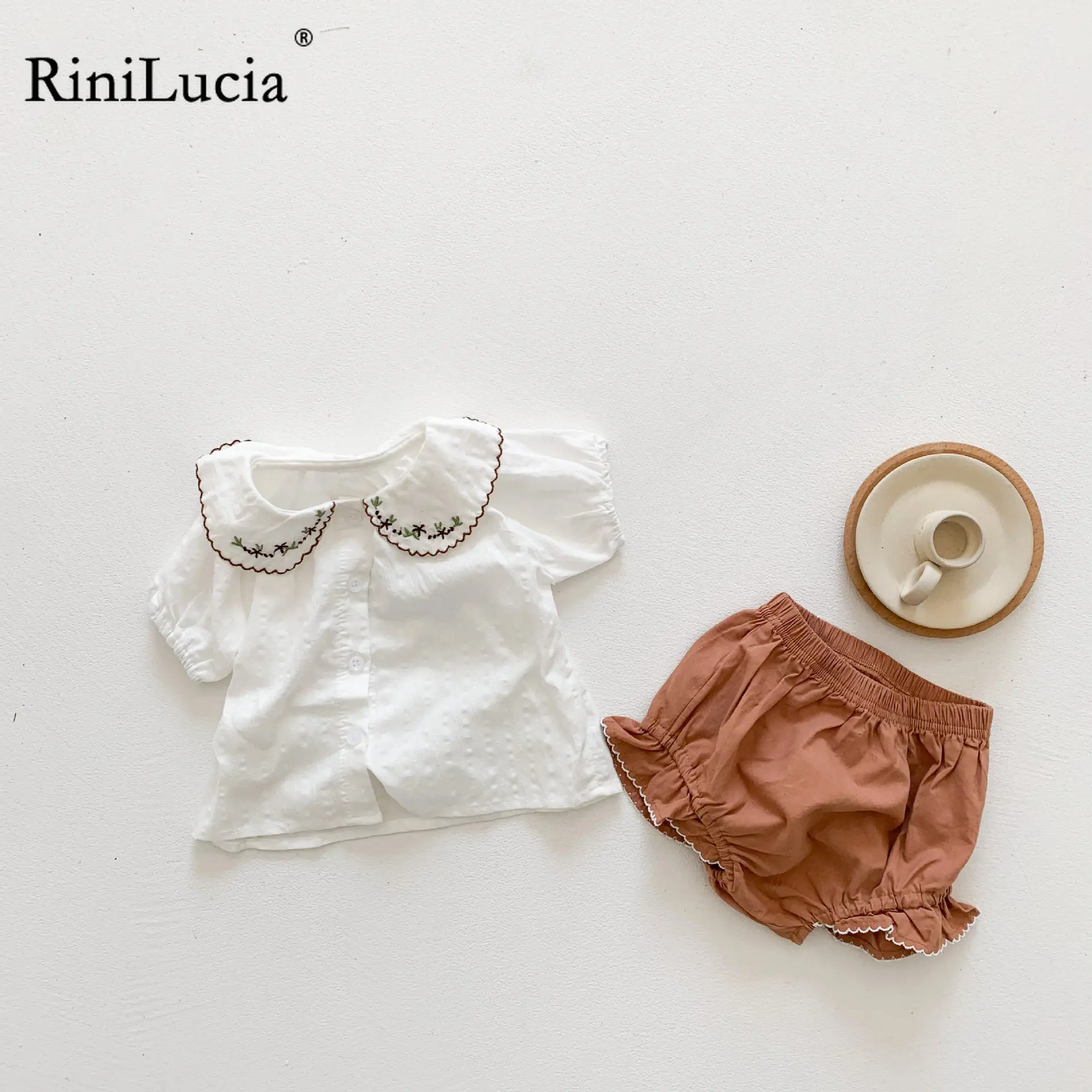 

Girls' short sleeve knitting suit 2023 Christmas summer new girls' peter pan collar white Top + shorts two piece set