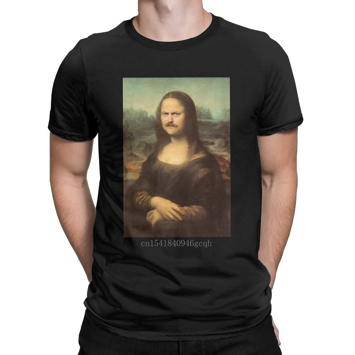 

Men's T-Shirt Ron Swanson Mona Lisa Novelty 100% Cotton Tee Shirt Short Sleeve Parody T Shirt Round Neck Clothes Plus Size