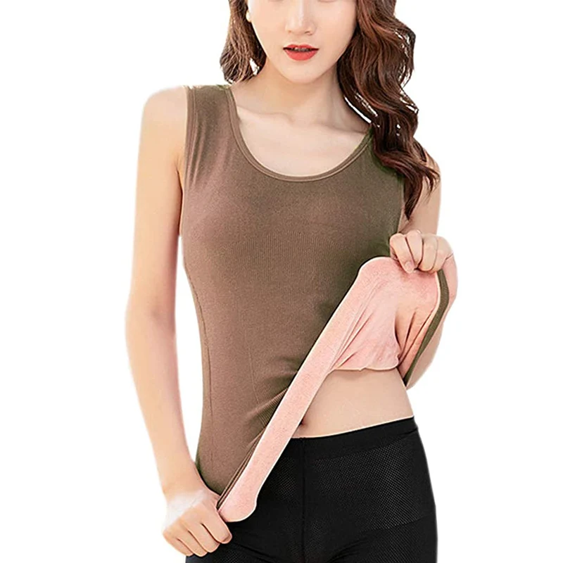 Womens Cotton Thermal Fleece Lined Underwear Tops Tank Warm Base Layer Vest  Sexy Winter Inner Wear Camisa Termica Mujer