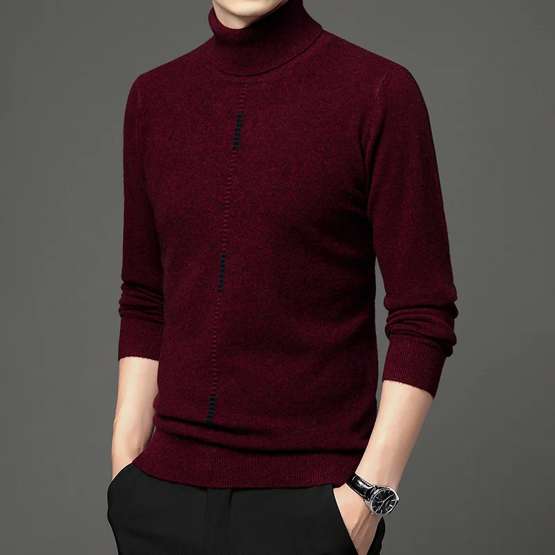 men's Sweater 100% pure wool winter thickened loose bottomed sweater high Lapel men's sweater