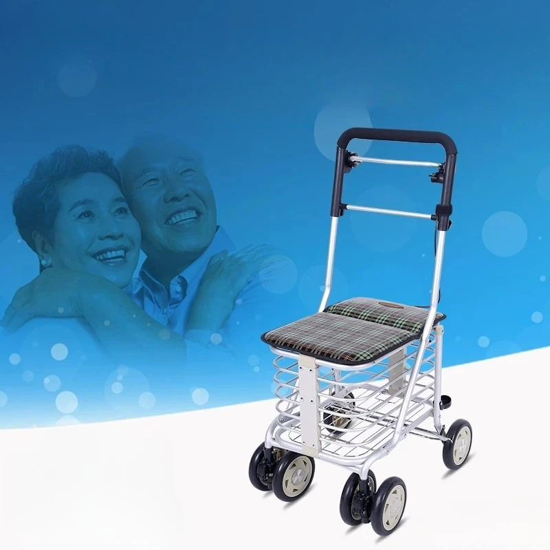 Фото Четырехколесные ходунки-роллаторы для пожилых людей, легкие алюминиевые складные ходунки-роллаторы, тележка для покупок №2
