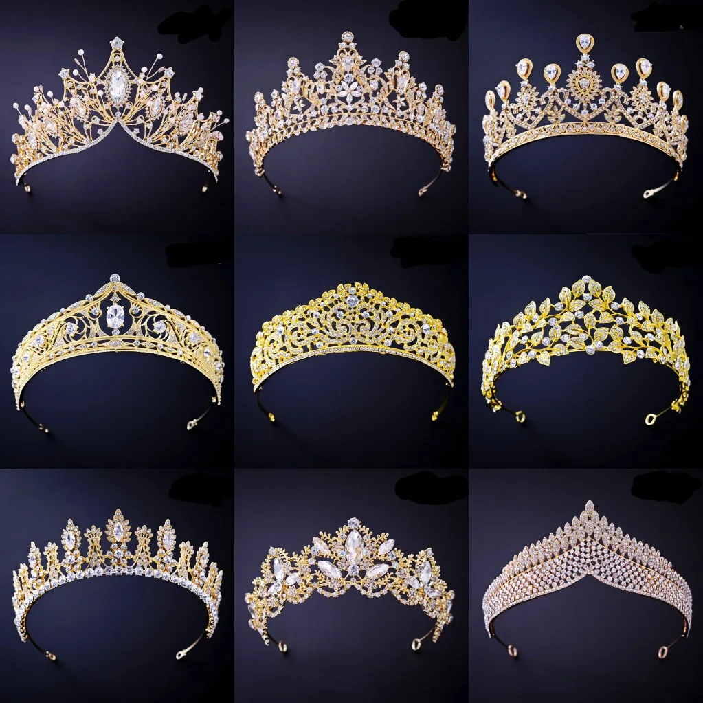 

Baroque Vintage Gold Crystal Wedding Crown Bride Headpiece Rhinestone Diadem Bridal Hair Accessories Queen Crown Princess Tiaras