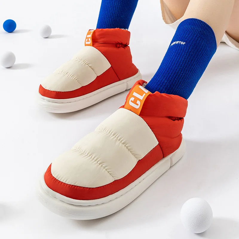 Waterproof Men's Winter Ankle Snow Boots Warm High Top Women Boots For Home Non-slip Plush Slip-on Couple Outside Shoes