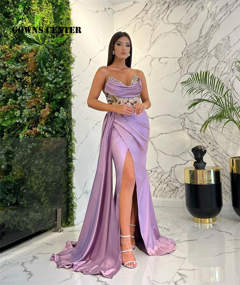 

Lavender Eveing Dresses With Cape Slit Formal Dress Women Elegant Dinner Gown Sweetheart Birthday Party Gowns Satin robe de bal