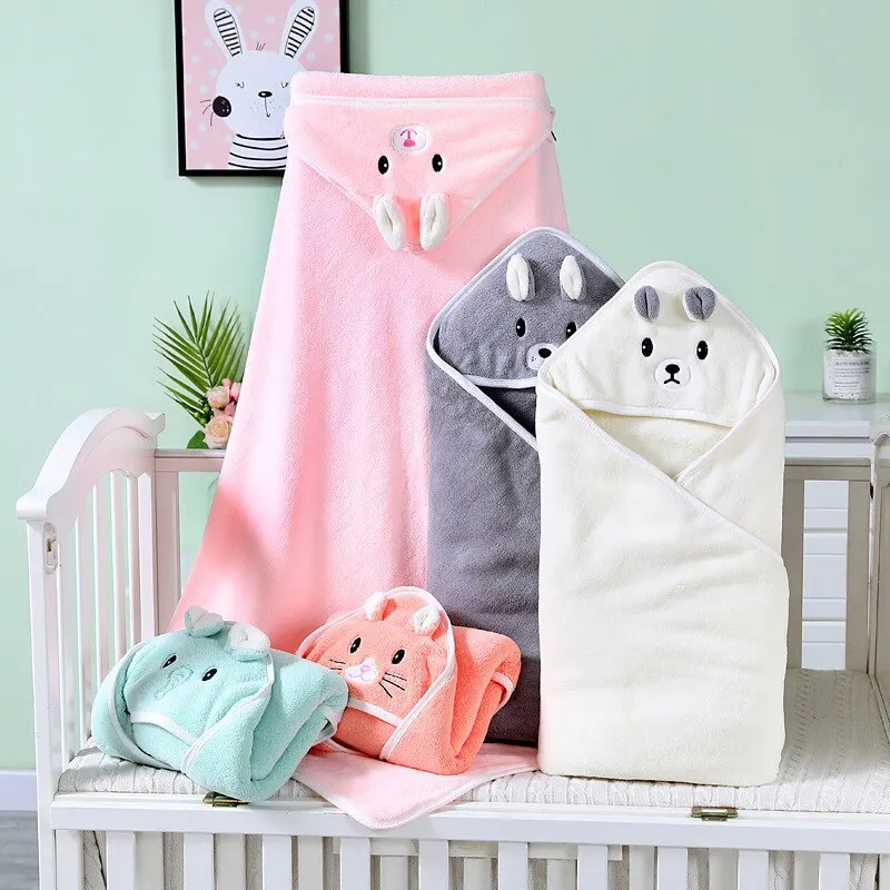 

Baby Bath Towel Soft Warm Sleeping Swaddle Wrap for Girl Boy Coral Fleece Newborn Blanket Toddler Hooded Baby Stuff Bathrobe