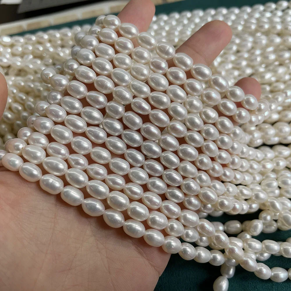 

Strong Light 5-6mm Basic Flawless Rice-Shaped Natural Freshwater Pearl Semi-Finished DIY Jewelry nNecklace Bracelet Material