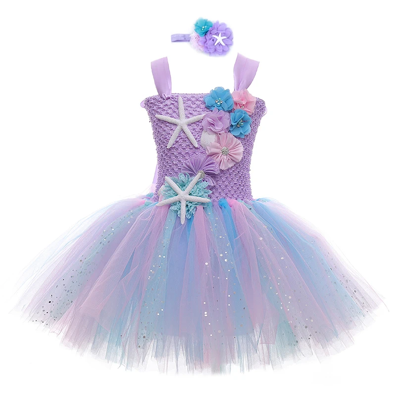

Mermaid Tutu Princess Birthday Party Dress Girl Dresses Girl Kids Dress Starfish Halloween Cosplay Kids Mermaid Costume 1-12Y