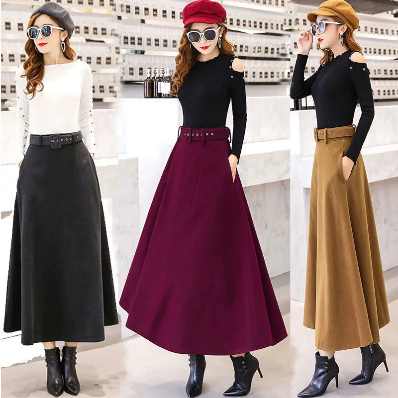 

Skirts Womens Korean Fashion Solid Color Big Swing Ladies Long Skirts 2022 Autumn Wild High Waist Bow Slim New Skirts T315