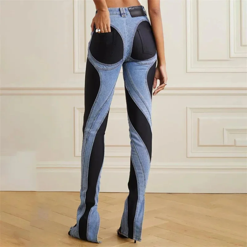 

Spring 2023 New in Women's Jeans Korean Fashion Denim Contrast Panel Women's Pants High Quality Cotton Pencil Pants y2k Trousers