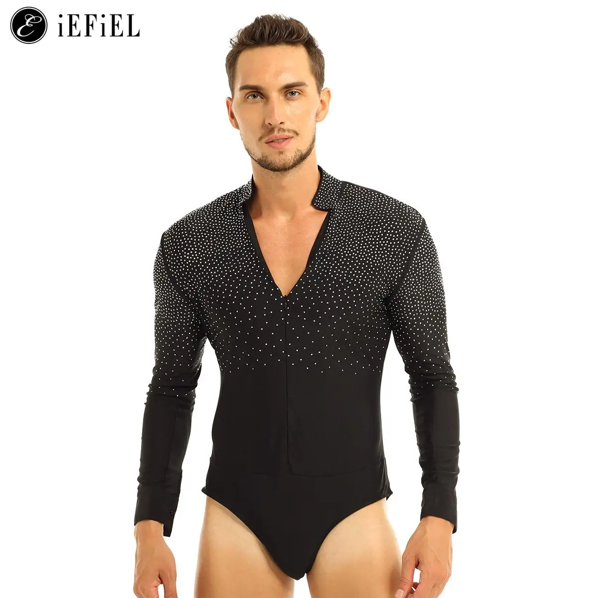 

Men's Shiny Rhinestones Latin Dance Shirt Leotard Bodysuit Modern Tango Salsa Rumba Samba Ballroom Dancing Costume Dancewear