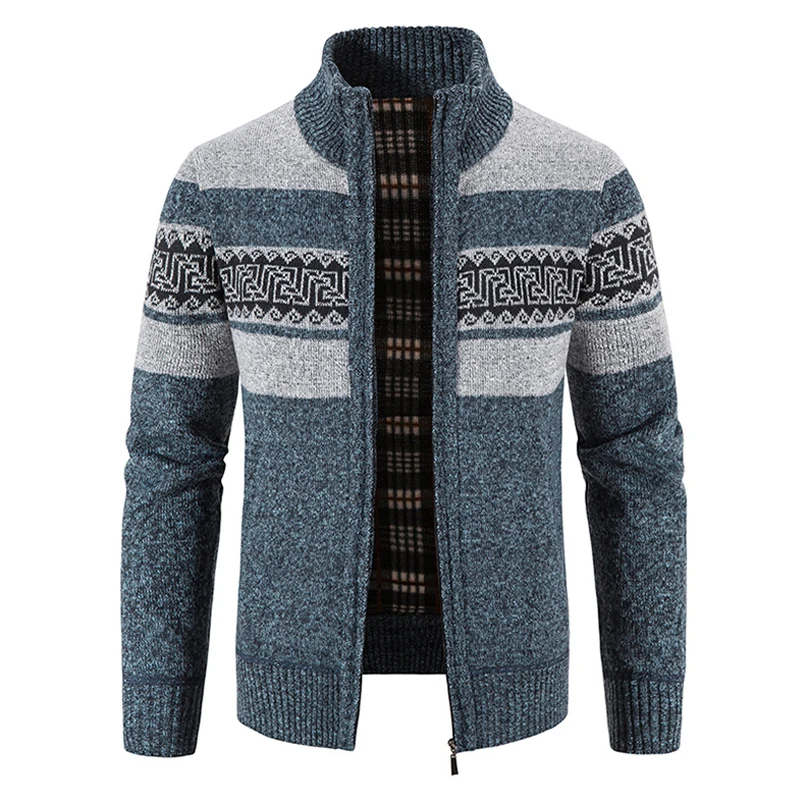 Men's Autumn and Winter Plus  Stand-up Collar Zipper Knitted Cardigan Men's Colorful Jacket Trendy Fashion Warm Sweater Jacket