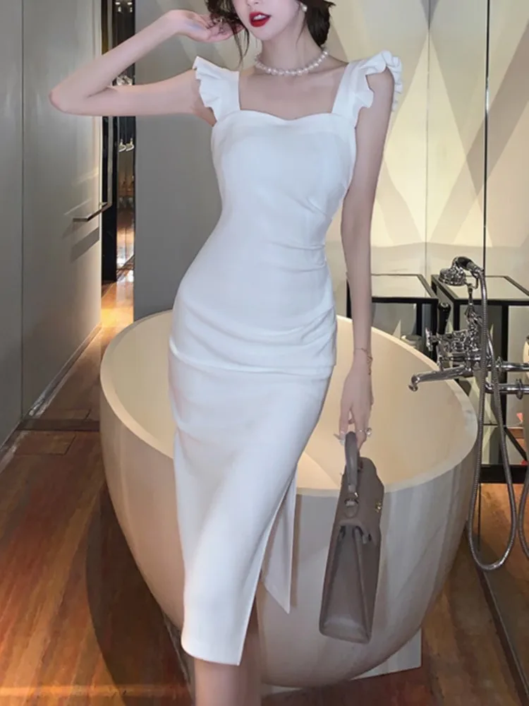 

Elegant Summer Spaghetti Strap Midi Dress Women Sexy Prom Evening Bodycon Party Birthday Club Fashion Clothing