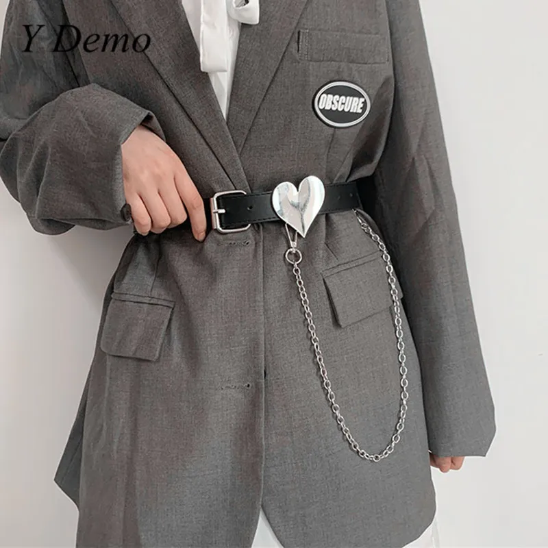 

Y Demo Harajuku Grunge Heart Shaped Women's Belt Chains Adjustable Waist Black Belts Punk