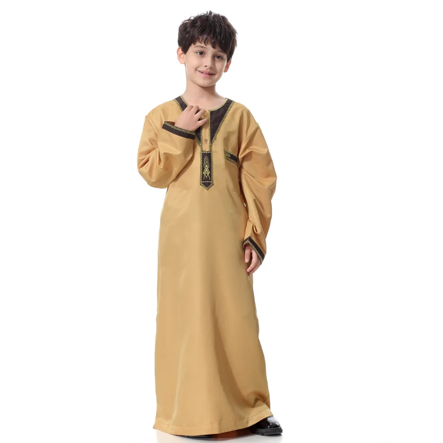 Abaya Dubai Long Robe Boys Turkey Ramadan Embroidery Patchwork Jilbab Khimar Muslim Clothes Kaftan Moroccan Islam Hijab Abayas