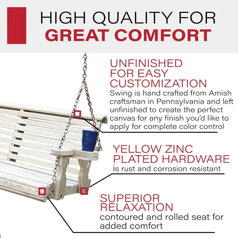 Сверхпрочные 700 фунтов обработанные задние качели для крыльца с фотоэлементами и