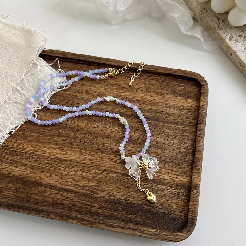 

Minar 2022 Spring Summer Transparent Flower Pendant Necklace for Women Colorful Crystal Beads Necklaces Fashion Casual Jewelry