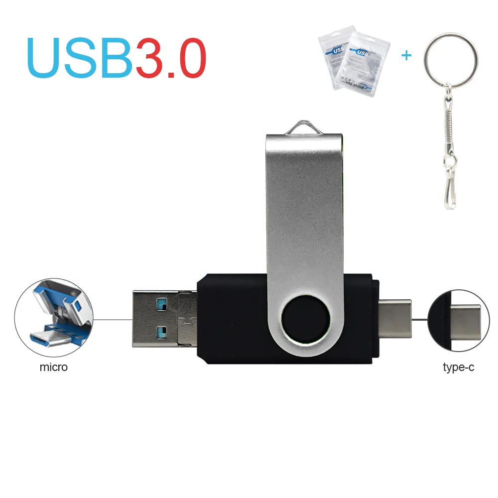 Металлический USB флеш-накопитель 3 в 1 0 Type C и Micro OTG 512 ГБ 256 128 64 32 флешка U-диск |