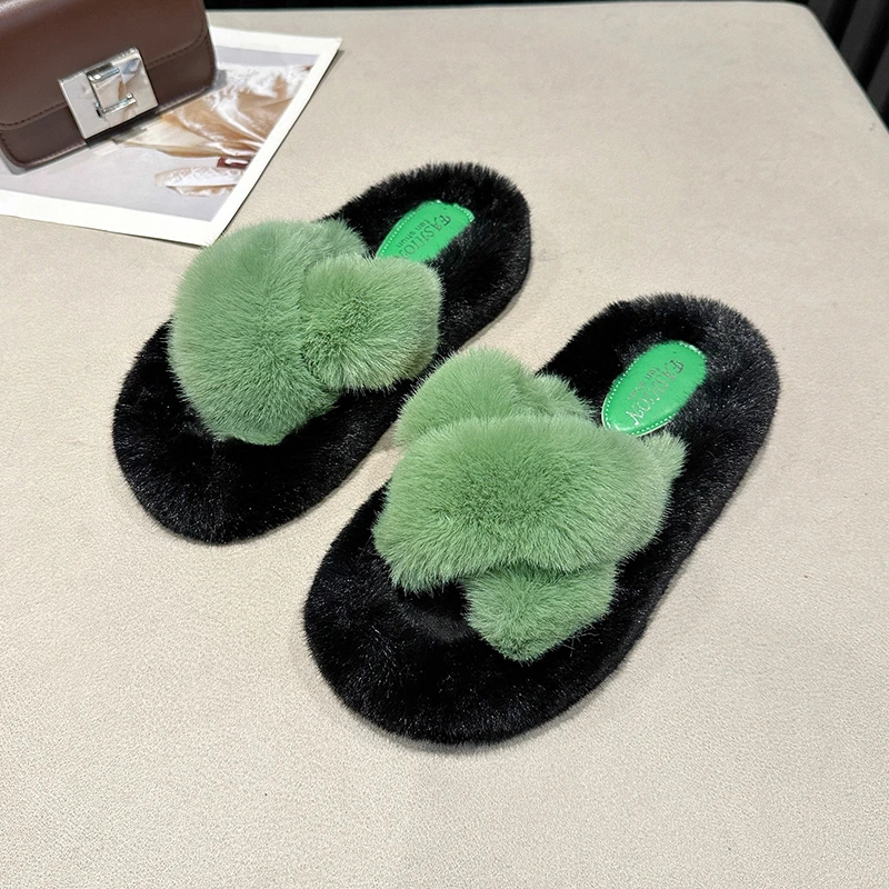 

Fairy Wind Thick Bottom Hairy Word Fashion Lightweight Comfortable Home Non-slip Breathable Simple Plush Cotton Slippers Female