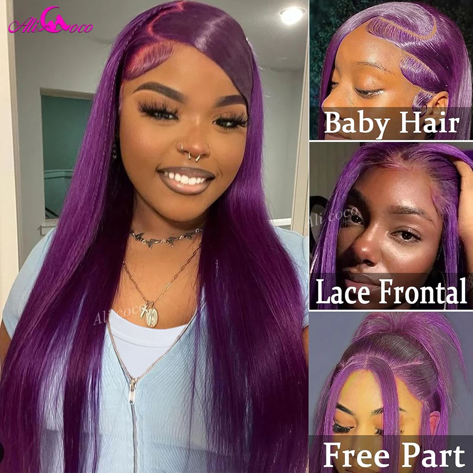 Темно-фиолетовые парики на сетке спереди человеческие волосы 13x4