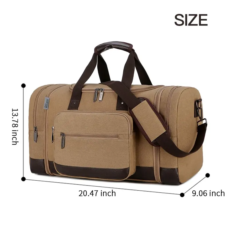 Canvas Travel Bags Men Duffel Bag Tote Weekend Bag Large Capacity Carry on Luggage Bags-Khaki