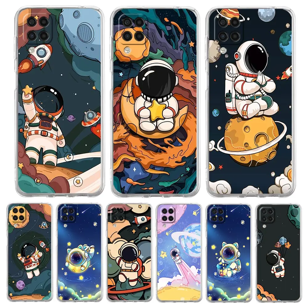 

Cute Astronaut Clear Phone Case For Samsung Galaxy A51 A71 A21S A12 A11 A31 A41 A03S A22 A13 A33 A73 A53 A52 A32 5G A23 Cover
