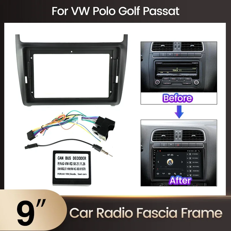 2 Din 9-дюймовый Автомобильный Стерео Радиоприемник С Рамкой Для Volkswagen Polo 5 Golf Passat
