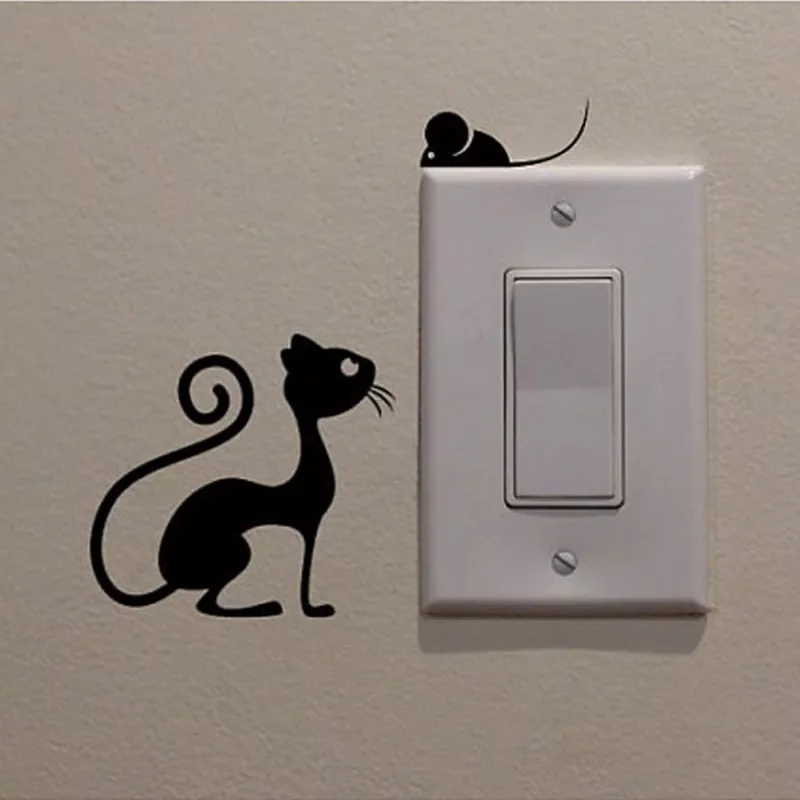 

NEW2022 Cartoon Cat And Mouse animal Switch Stickers for home decorative Vinyl Living Room wall decor decals cute Wall Stickers