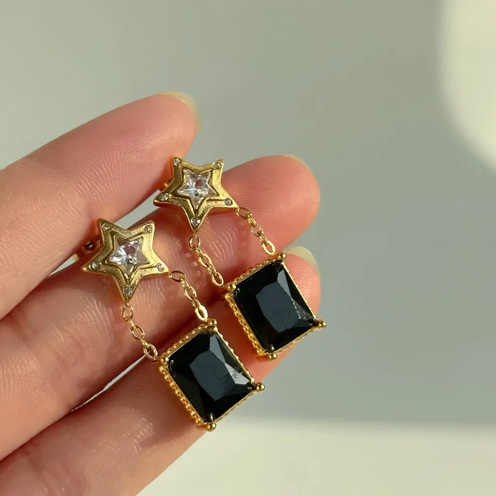 Женские серьги-цепочки из нержавеющей стали с фианитом 18 К