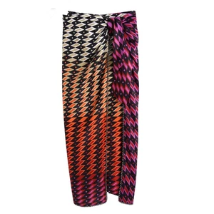 GLAUKE 2022 Women Vintage Color Match Geometric Print Knotted Sarong Midi Skirt Faldas Mujer Ladies Chic Side Zipper Vestidos