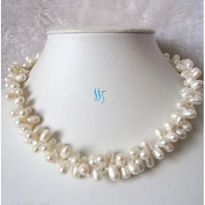 

Jewelry 18"; 7-8mm 2Row White Baroque Freshwater Pearl Necklace