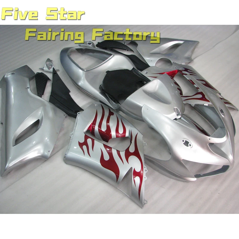 

Motorcycle Fairing Kit For Kawasaki Ninja ZX6R 636 2005 2006 ZX 6R Injection Mold Bodywork High Quality Shell Silver Red Flame