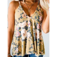 2022 women summer straps sleeveless shirt sexy hollow out lace floral print tops elegant lady v neck sling blouse shirts